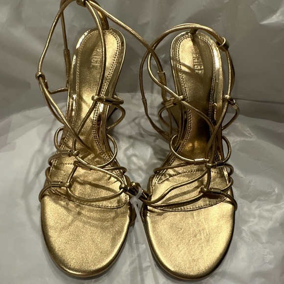 PAIGE Women's Gold Strappy Wedge Sandals - Picture 4 of 8